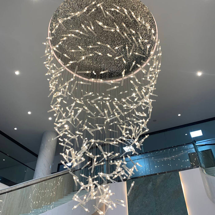 Lámpara de araña de varillas de cristal flotante en espiral de lujo para escalera/vestíbulo/hotel/restaurante/villa