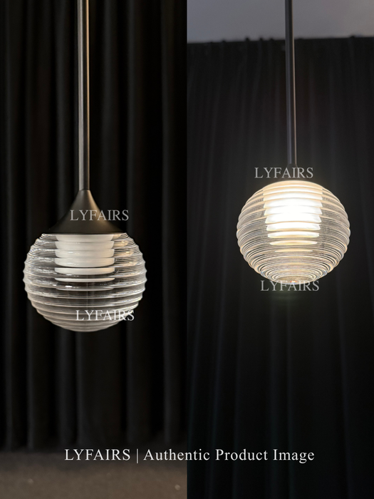 Nordic Minimalist Clear Ribbed Glass Globe Pendant Light