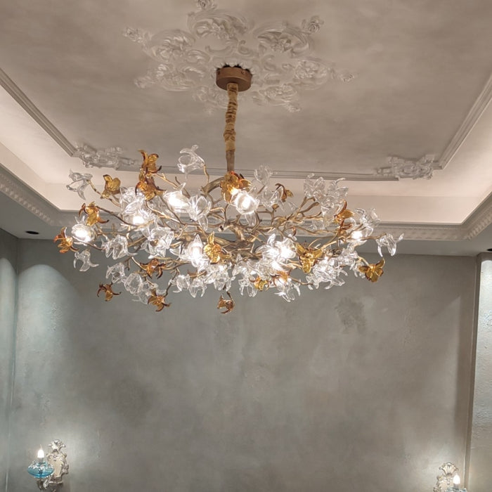 Designer Recommended Art Design Brass Branches Flower Glass Chandelier for Living Room/Dining Room/Kitchen Island