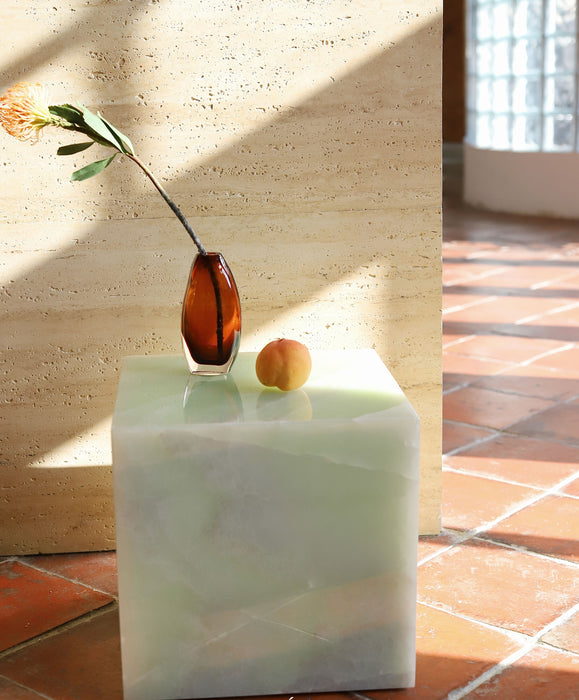 Mesa de centro de mármol de jade, cubo de lujo, luz minimalista moderna