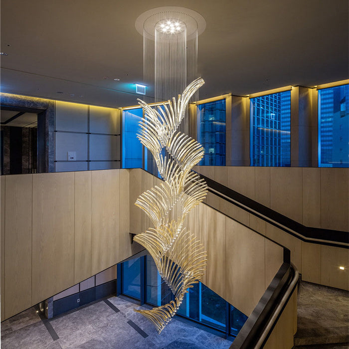 Lámpara de araña de cristal en espiral de estilo europeo para escalera/vestíbulo/hotel/villa