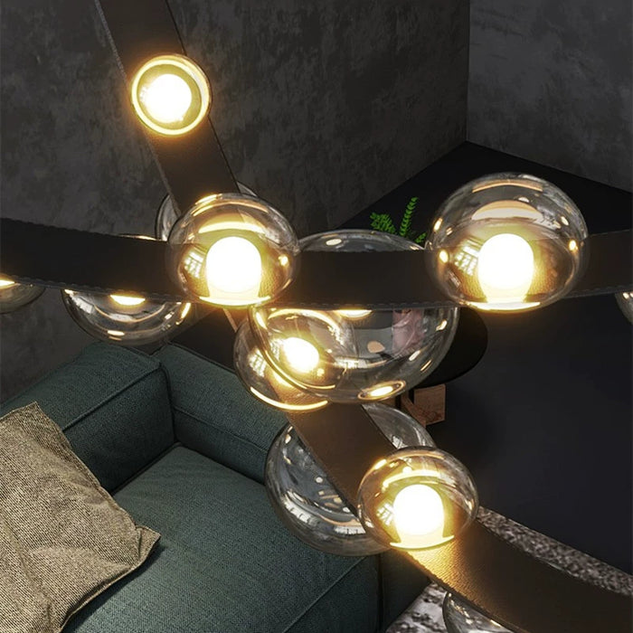 Lámpara de araña minimalista con cinturón de cuero para comedor/sala de estar