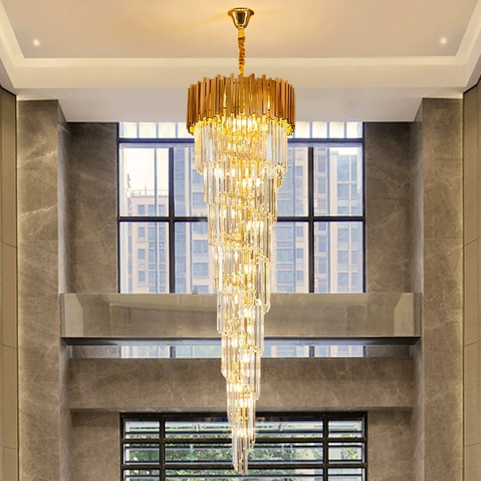 Luxury Gold Spiral Crystal Chandelier for Staircase/Foyer/Entryway