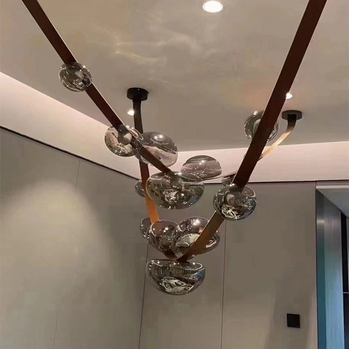 Lámpara de araña minimalista con cinturón de cuero para comedor/sala de estar