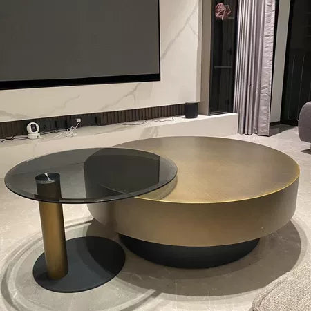 Tavolino da caffè minimalista rotondo in acciaio inossidabile e vetro
