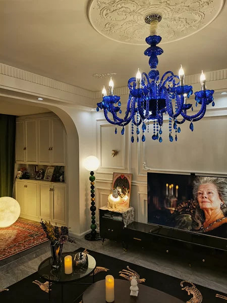 Lampadario in cristallo Nordic Klein a candela blu per soggiorno/camera da letto 