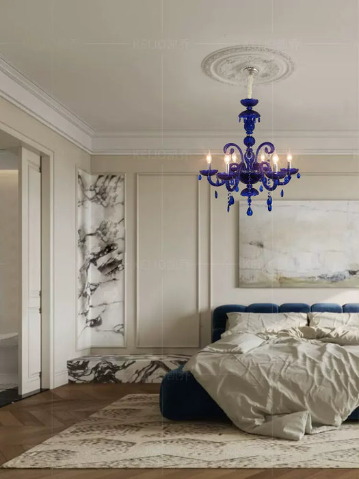 Nordic Klein Blue Candle Crystal Chandelier for Living Room/Bedroom