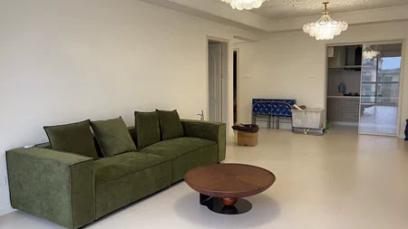 Divano modulare minimalista in tessuto di velluto a coste per appartamento