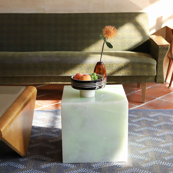 Mesa de centro de mármol de jade, cubo de lujo, luz minimalista moderna