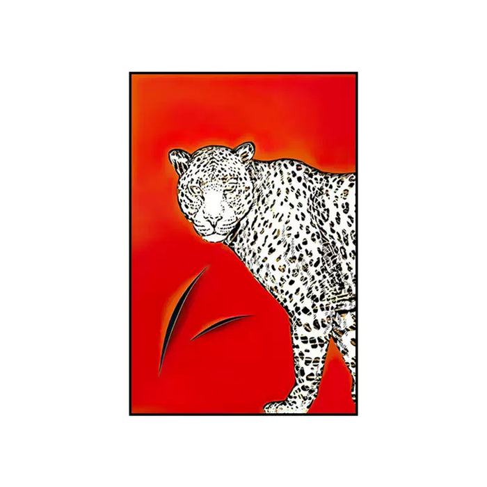 Modern Red Abstract Art Decorative Hand-painted Leopard Oil Painting Sofa Background Wall Decor