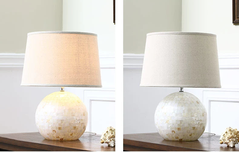 Lámpara de mesa italiana de alta gama Retro American Fabric/Shell para mesita de noche/sala de estar/dormitorio
