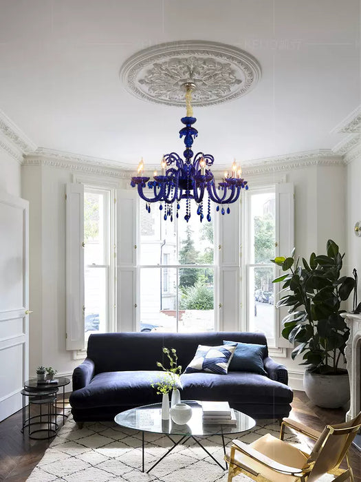 Lampadario in cristallo Nordic Klein a candela blu per soggiorno/camera da letto 