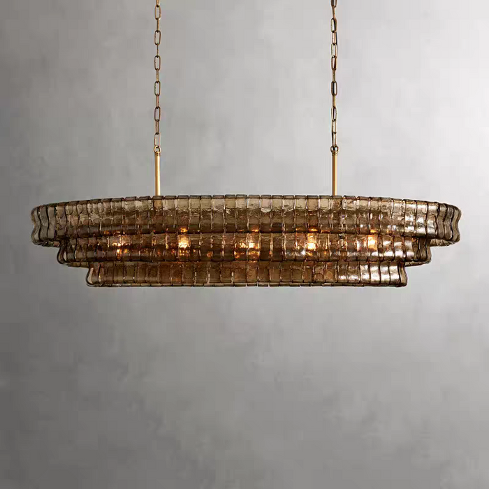 Modern Oval Clear/Smoky Gray Glass Chandelier for Low-ceiling