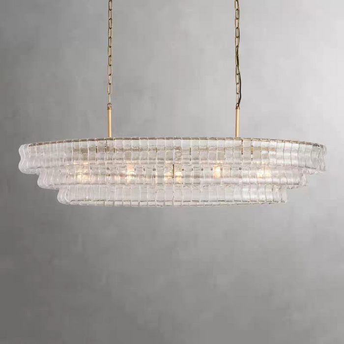 Modern Oval Clear/Smoky Gray Glass Chandelier for Low-ceiling