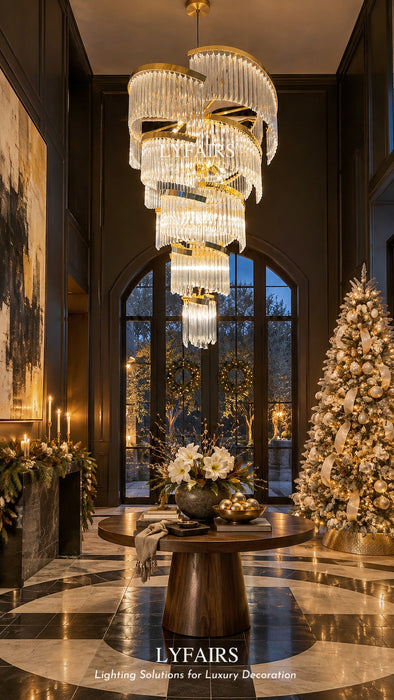 Oversized Modern Designer Creative Multi-tiered Luxury Spiral Crystal Chandelier  For High-ceiling Foyer/Entryway/Hallway