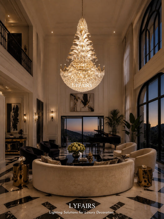 Golden Era Royal Grand Palm Tree Design Crystal Chandelier