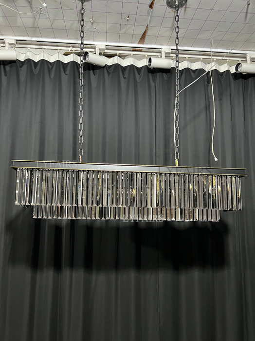 Lámpara de araña de cristal de isla de cocina de moda en acabado negro/gris ahumado Luz colgante de cadena rectangular de dos niveles/lámpara para mesa de comedor larga