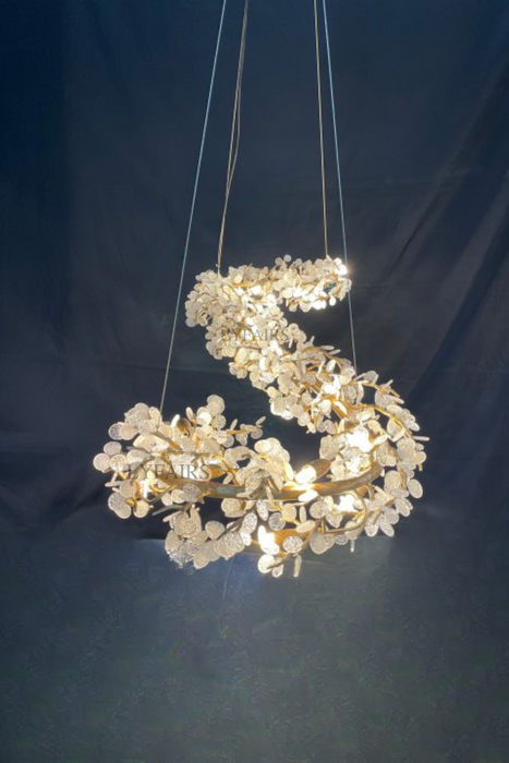 Elegante lampadario a bracci in ottone con foglie di cristallo, lampada a sospensione per soggiorno/camera da letto