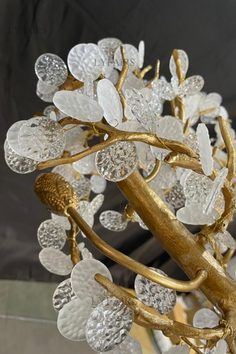 Elegante lampadario a bracci in ottone con foglie di cristallo, lampada a sospensione per soggiorno/camera da letto