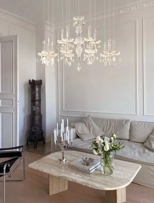 Candelabro de cristal con vela romántica francesa, luz colgante creativa de arte moderno blanco para sala de estar/comedor/dormitorio, novedad de 2023