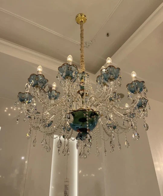 French Romantic Blue Crystal Designer Chandelier Modern Art Candle Branch Light Fixture For Bedroom/Living Room/Dining Room