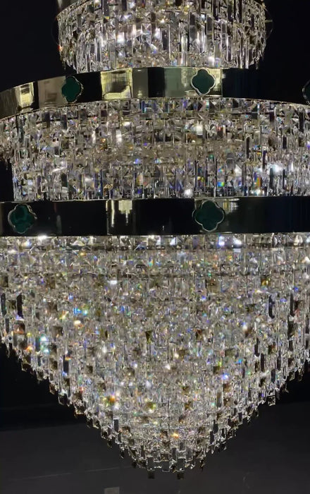 Nuovo lampadario di cristallo creativo conico a 3 strati extra large per foyer/corridoio/ingresso dal soffitto alto
