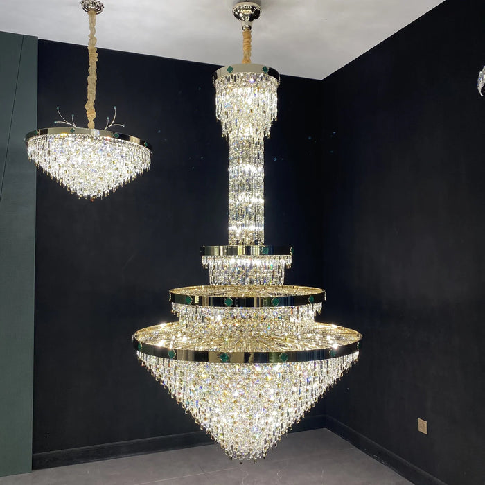 Nuovo lampadario di cristallo creativo conico a 3 strati extra large per foyer/corridoio/ingresso dal soffitto alto