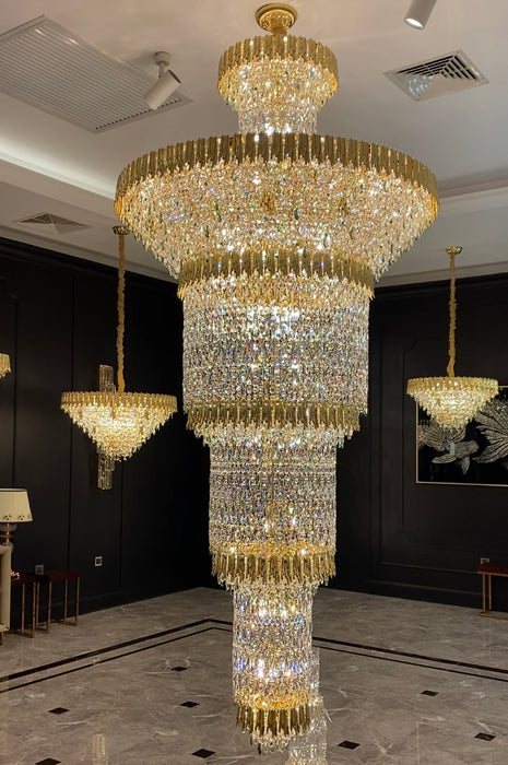 Oversized Luxury Gold Tiered Designer Crystal Chandelier For Large Hallway/Foyer/Entryway