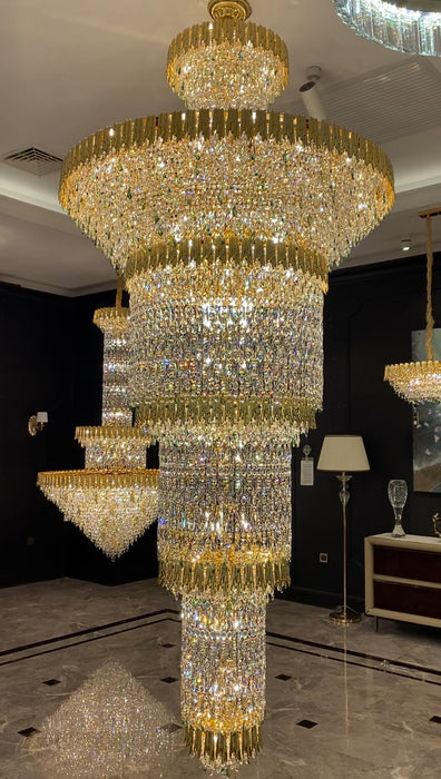 Oversized Luxury Gold Tiered Designer Crystal Chandelier For Large Hallway/Foyer/Entryway