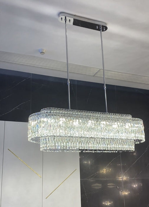 Stunning Modern Rectangle Sliver Ceiling Light Crystal Chandelier For Dining Table/Coffee Table/Living Room/Bedroom