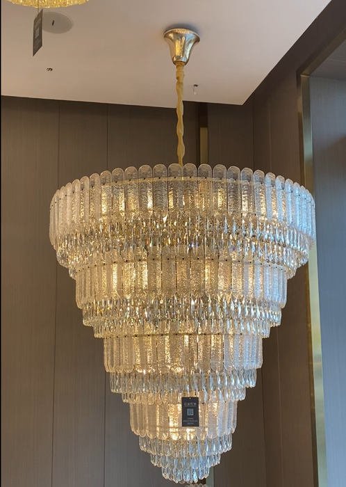 Lámpara de araña de cristal dorado de lujo de múltiples capas de gran tamaño para vestíbulo/pasillo/entrada grande