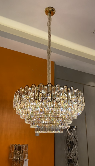 Lámpara de araña de cristal redonda/rectangular de lujo, moderna y ligera, para sala de estar, comedor y dormitorio