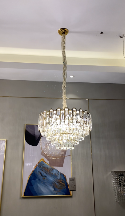 Lámpara de araña de cristal redonda/rectangular de lujo, moderna y ligera, para sala de estar, comedor y dormitorio
