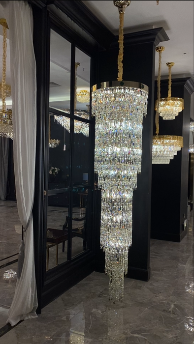 Luxury Modern Round Multi-layers Crystal Chandelier for Staircase/High-ceiling Space/ Foyer, gold,shining,high quality