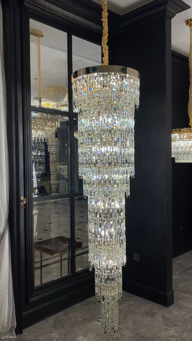 Luxury Modern Round Multi-layers Crystal Chandelier for Staircase/High-ceiling Space/ Foyer, gold,shining,high quality