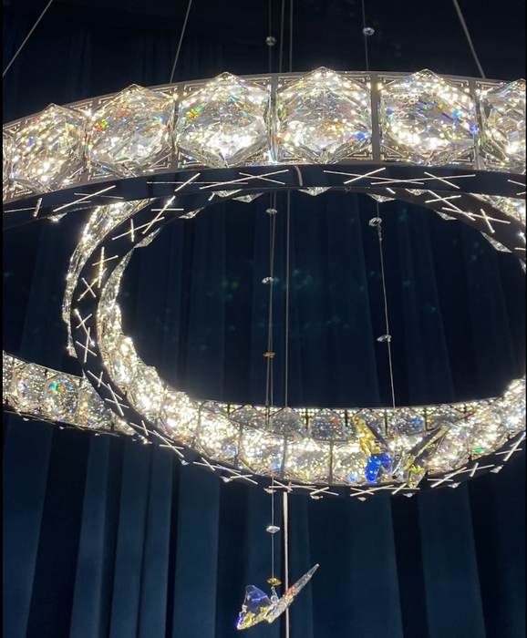 2023 New Light Luxury Crystal Rings Chandelier with Butterfly for Living/Dining Room/ Bedroom, high quality,shining, adjustable, chrome, tiered, crossed