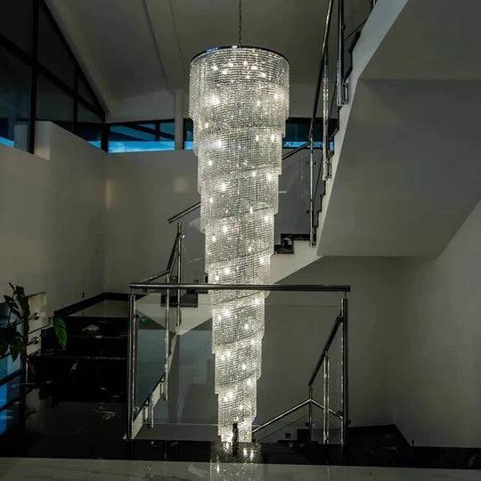 Extra Large Spiral Tiered Long Crystal Chandelier Luxury Crystal Tassel Light Fixture For Staircase/Entryway