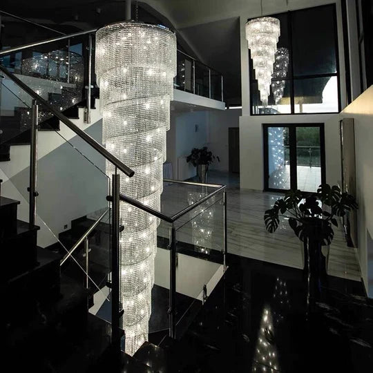 Candelabro de cristal largo con gradas en espiral Extra grande, accesorio de iluminación con borlas de cristal de lujo para escalera/entrada
