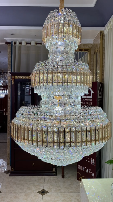 Lampadario di cristallo a 3 strati di lusso extra large per ampio foyer/corridoio/ingresso/scala