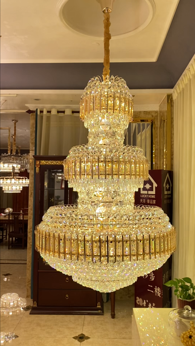 Lampadario di cristallo a 3 strati di lusso extra large per ampio foyer/corridoio/ingresso/scala