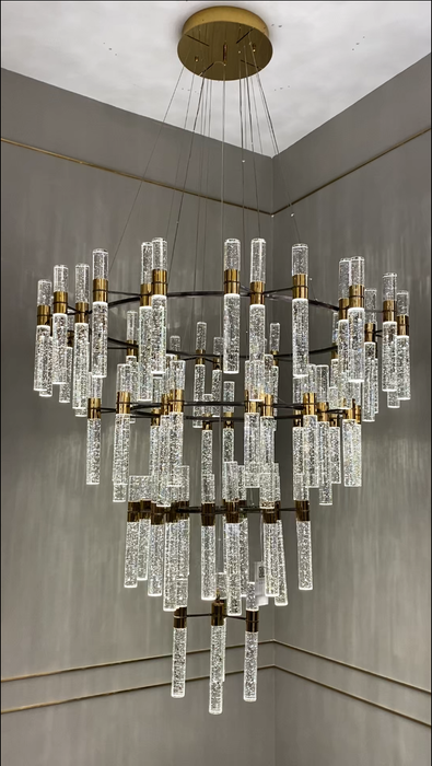 Lámpara de araña de carámbano de cristal de burbujas de 4 niveles, moderna y de gran tamaño, accesorio de iluminación de diseño para vestíbulo de techo alto, pasillo y escalera