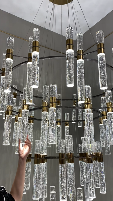 Oversized Modern Luxury 4-tiered Bubble Crystal Icicle Chandelier Designer Light Fixture For High-ceiling Foyer,Hallway,Staircase