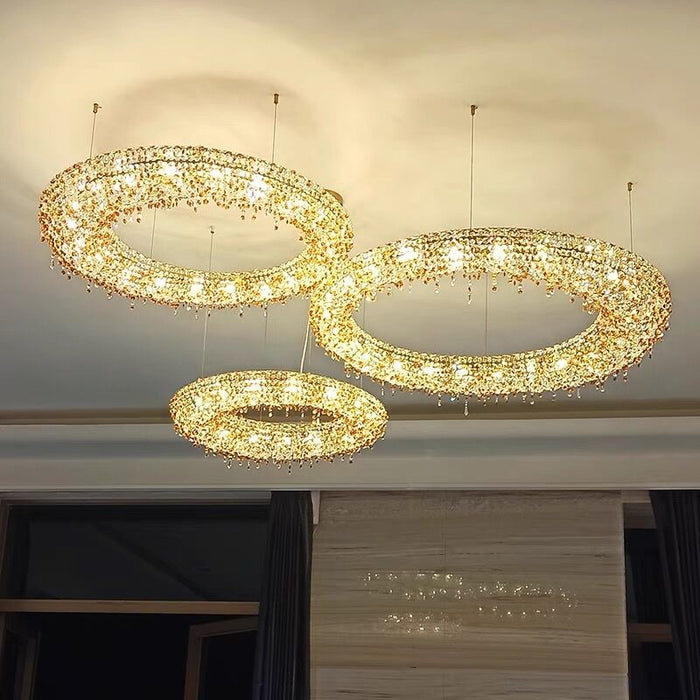 Unique Eccentric Circle Colorful Crystal Beads Chandelier Luxury Ceiling Lamp Living Room Dining Room