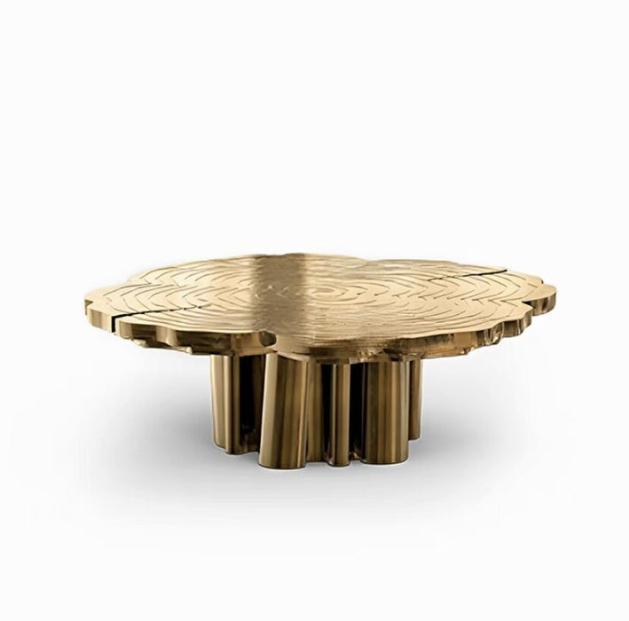 Juego de mesa de centro artística de lujo con tocón metálico en oro