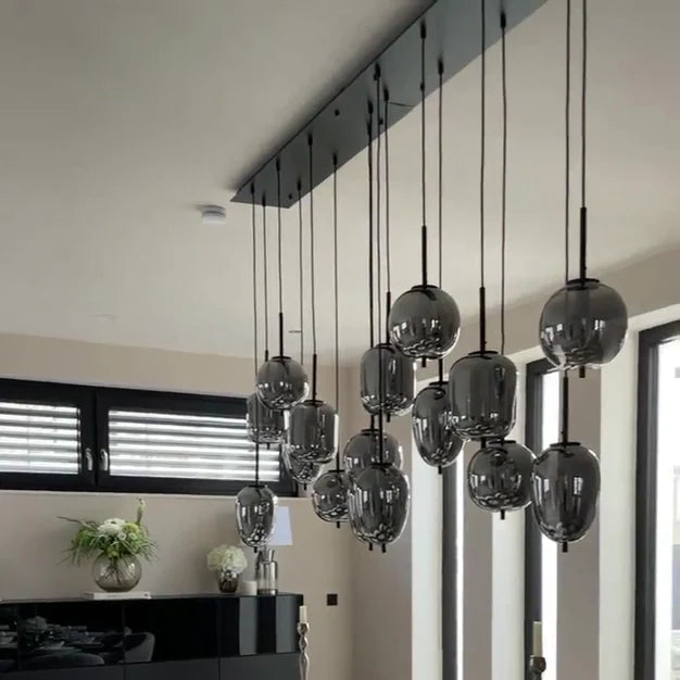 Lampadario moderno in vetro grigio fumé per sala da pranzo/isola cucina 