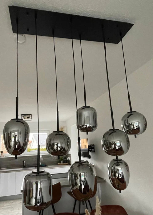 Lámpara de araña moderna de cristal gris ahumado para comedor/isla de cocina 