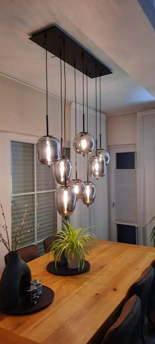 Lámpara de araña moderna de cristal gris ahumado para comedor/isla de cocina 