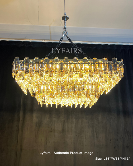 Lámpara de techo rectangular empotrada para sala de estar, accesorio de iluminación de cristal para mesa de comedor larga