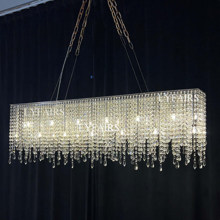 Rectangle Tassel Crystal Chandelier for Dining Room Kitchen Island
