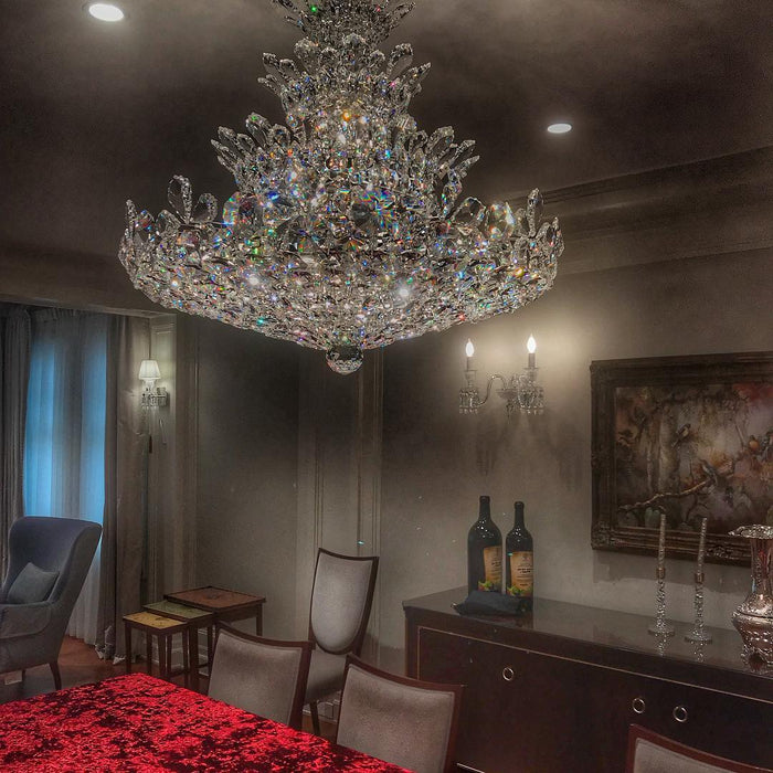 Lámpara de araña de cristal floral estilo imperio de lujo con lámpara moderna de 4 capas para vestíbulo y sala de estar